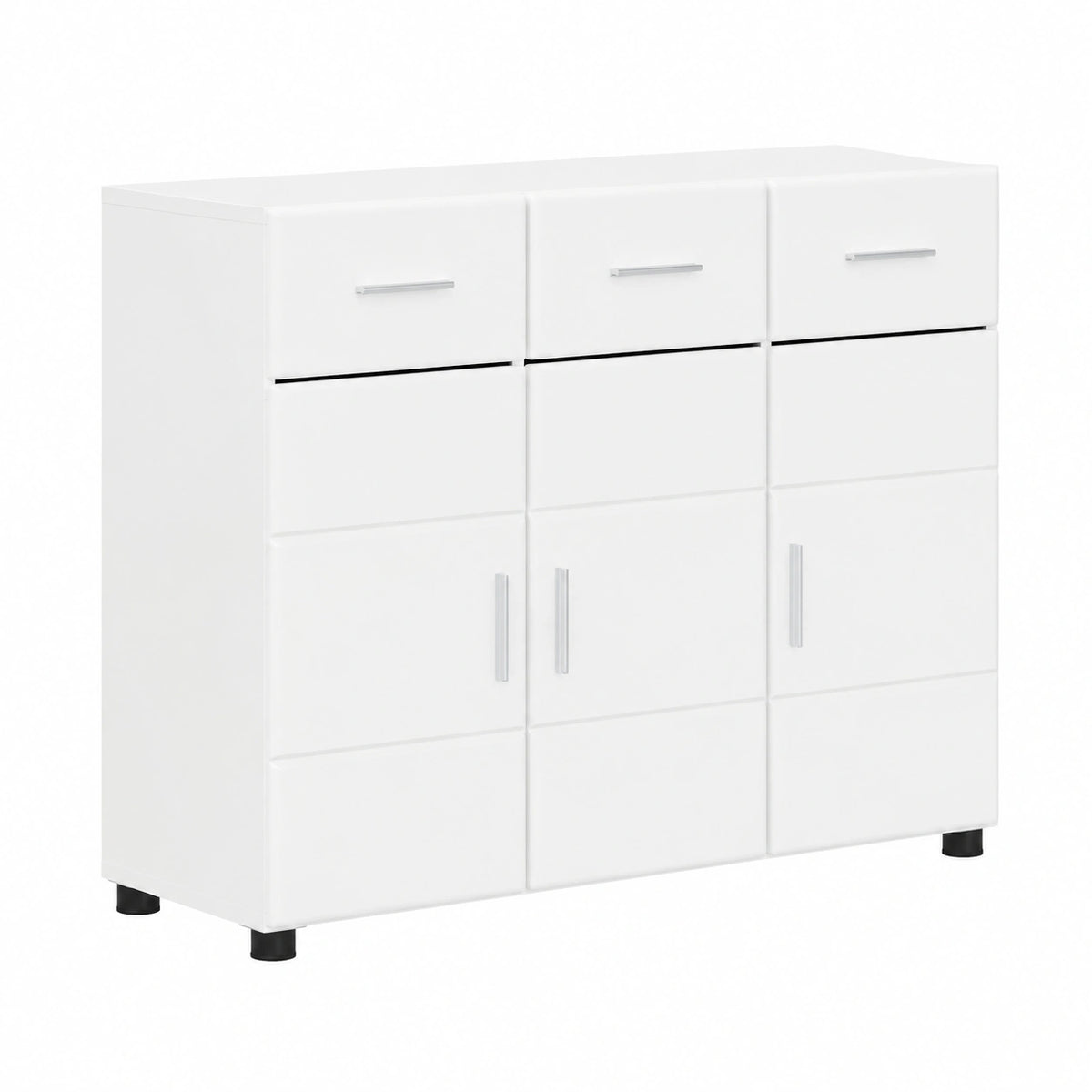 Credenza Florin bianco lucido, 88,5 × 30,5 × 73 cm, in legno opaco, con 3 ripiani e 2 ante, moderno