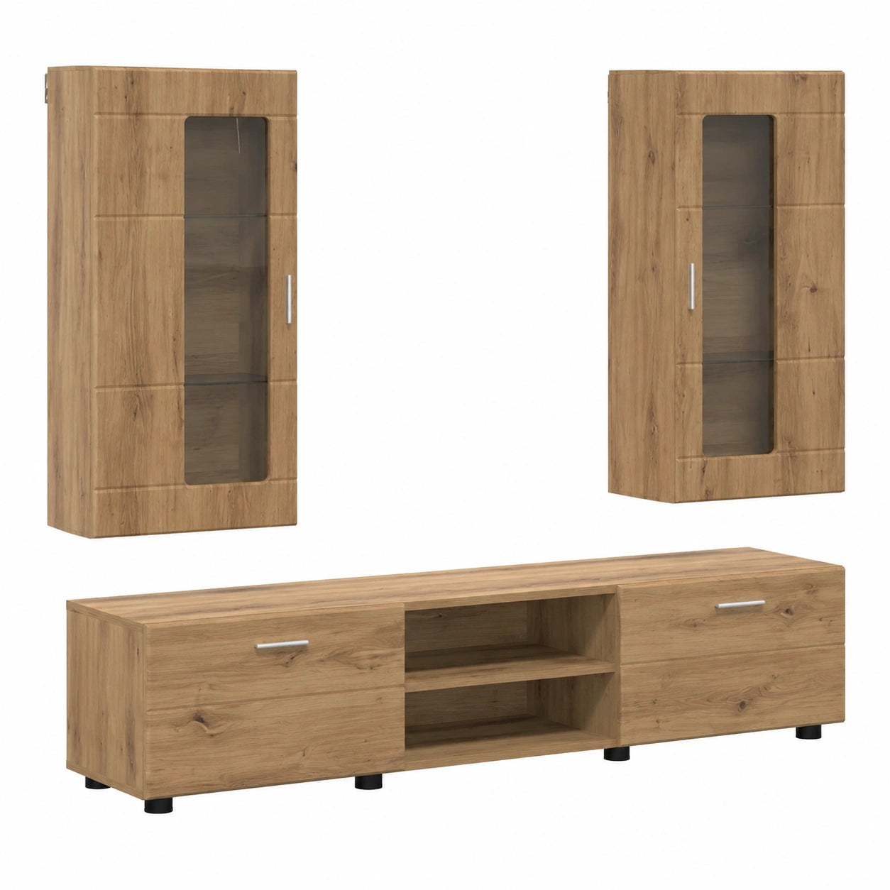 Florin Artisan - set di mobili per TV con cassetti, in legno di quercia artigianale, rettangolare, opaco, per soggiorno