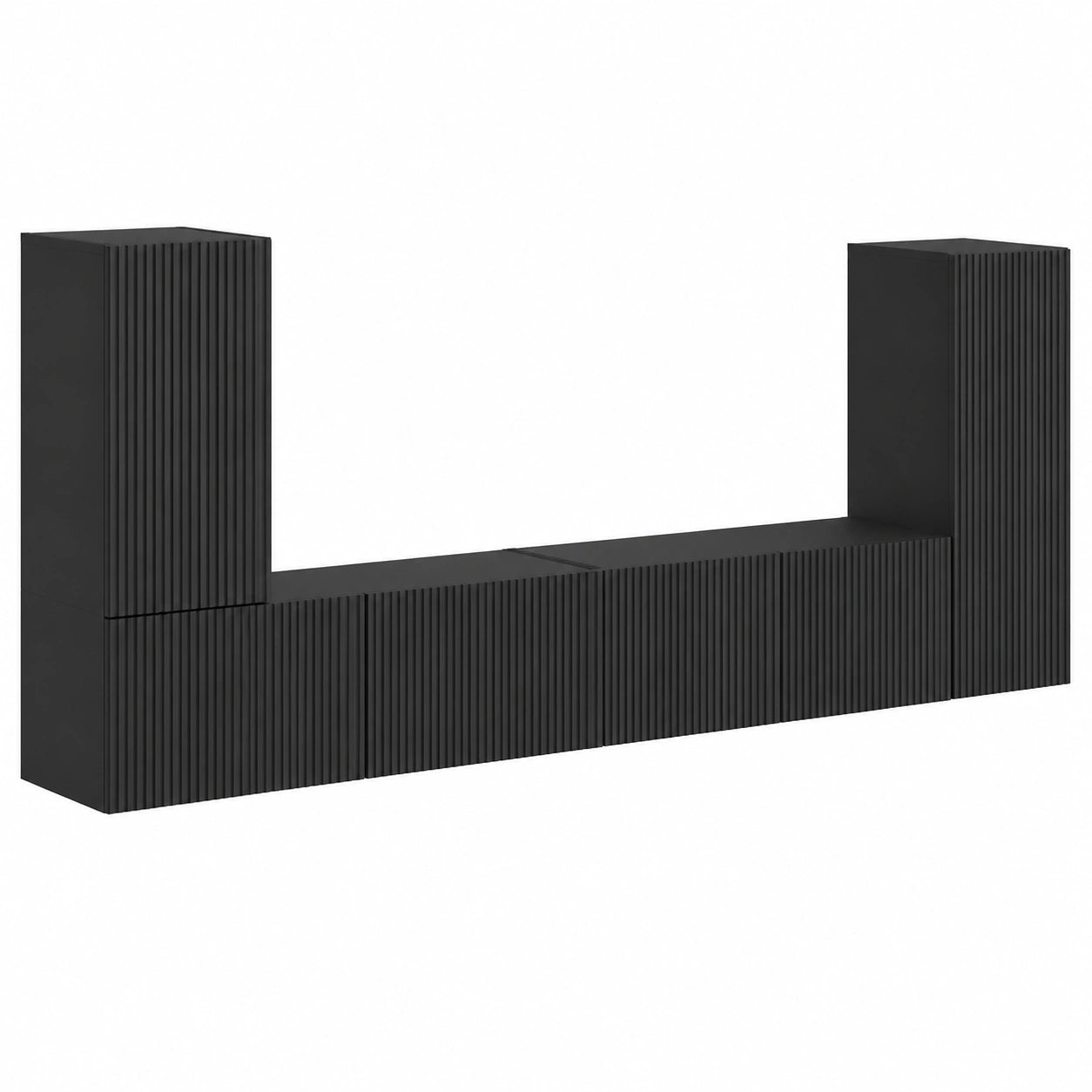 Mobile TV 4 pcs Nero Legno multistrato Moderno TV Stand con porte USB, Scaffali regolabili, Mobiletto salotto con vani portaoggetti, Tavolino
