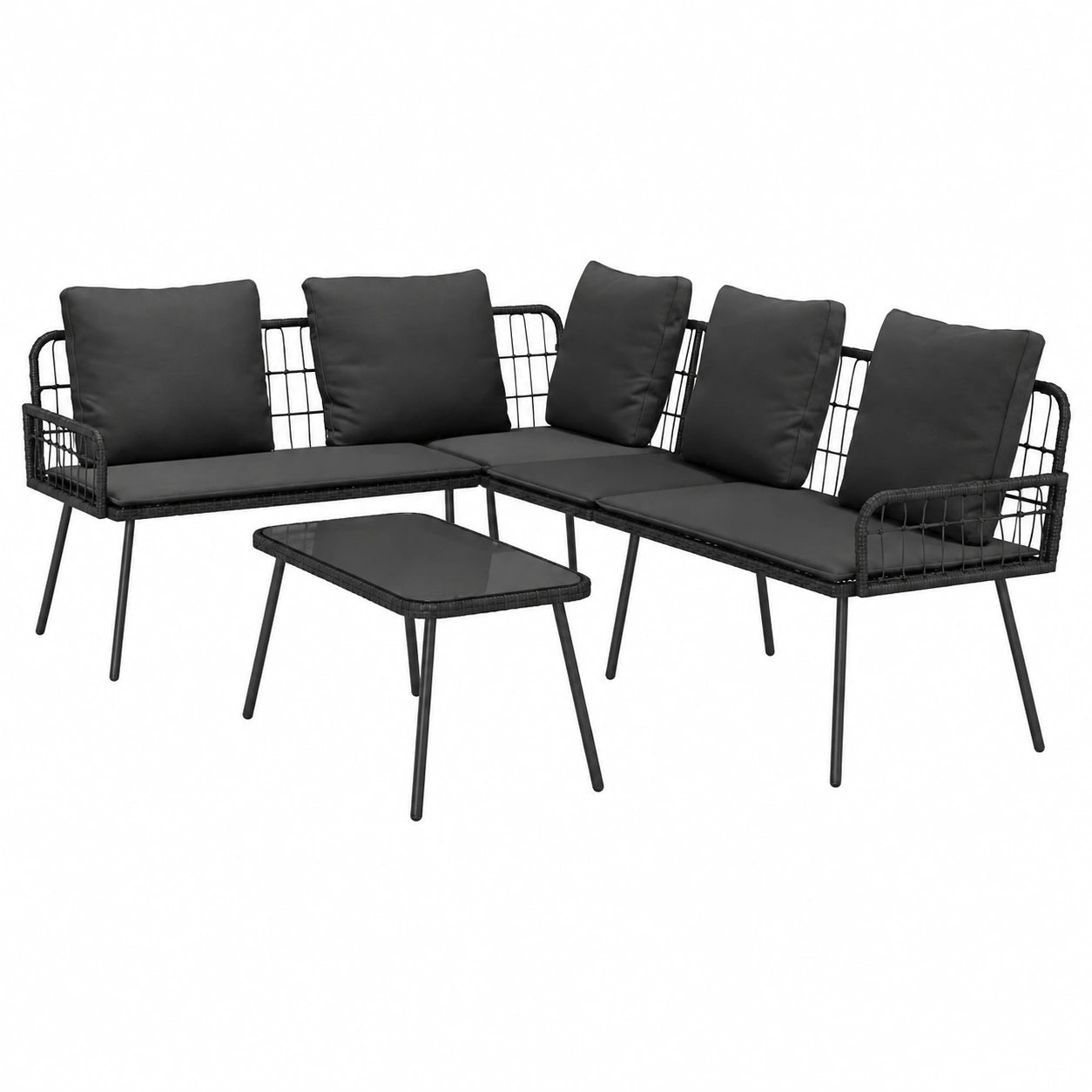 VidaXL - set di 2 divani da esterno in acciaio nero, Tessuto resistente alle intemperie, moderno patio giardino, confortevole capacità 5 persone