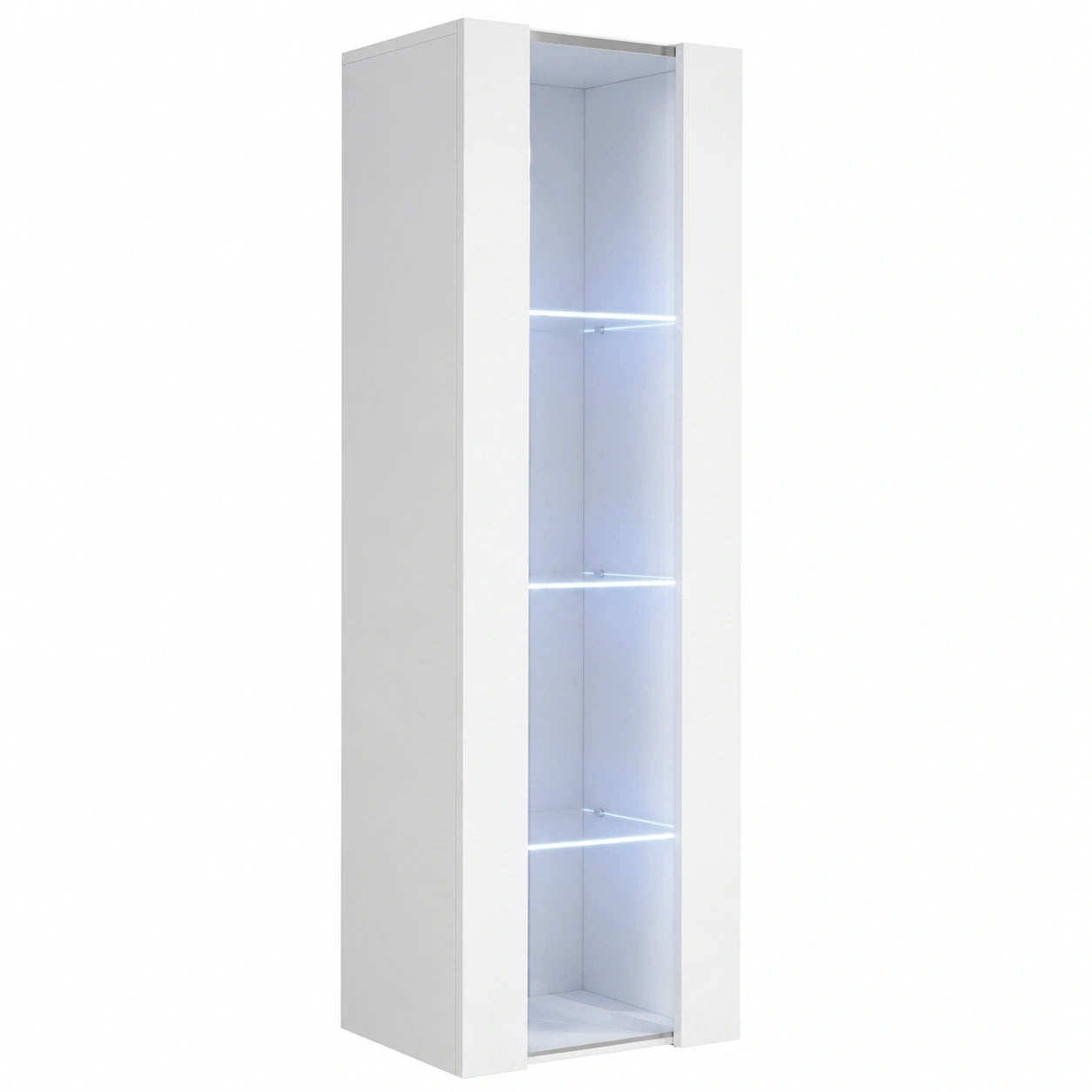 Vetrina Pensile Luke V5, LED, Melamina, Finitura Lucida, Bianco, 40 × 165 × 29cm