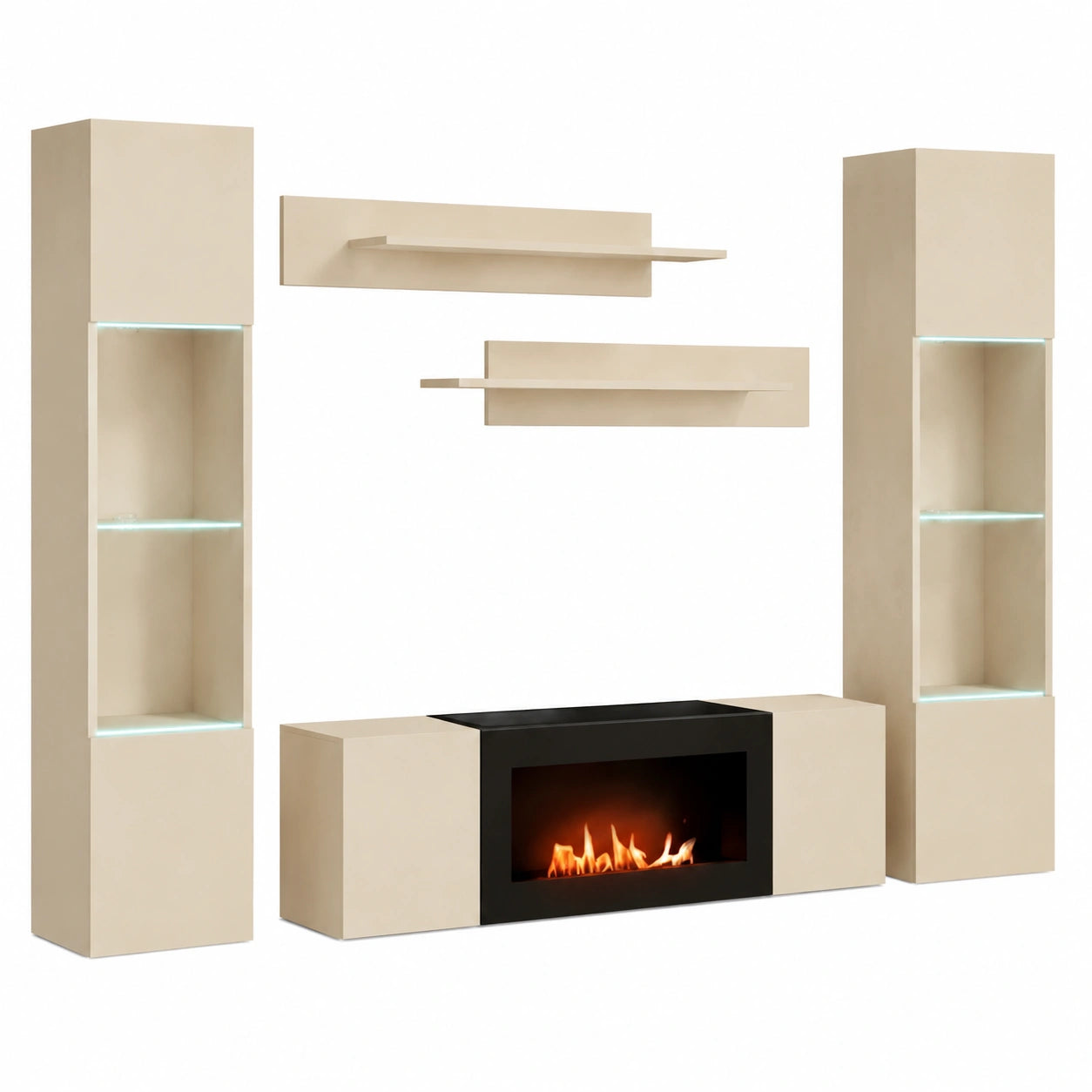 Mobile Porta TV Pensili Vetrine LED Mensole Moderno Living Arredo Salotto Contemporaneo Libreria Contenitore Apertura Push Pull 260 × 170 × 40 cm