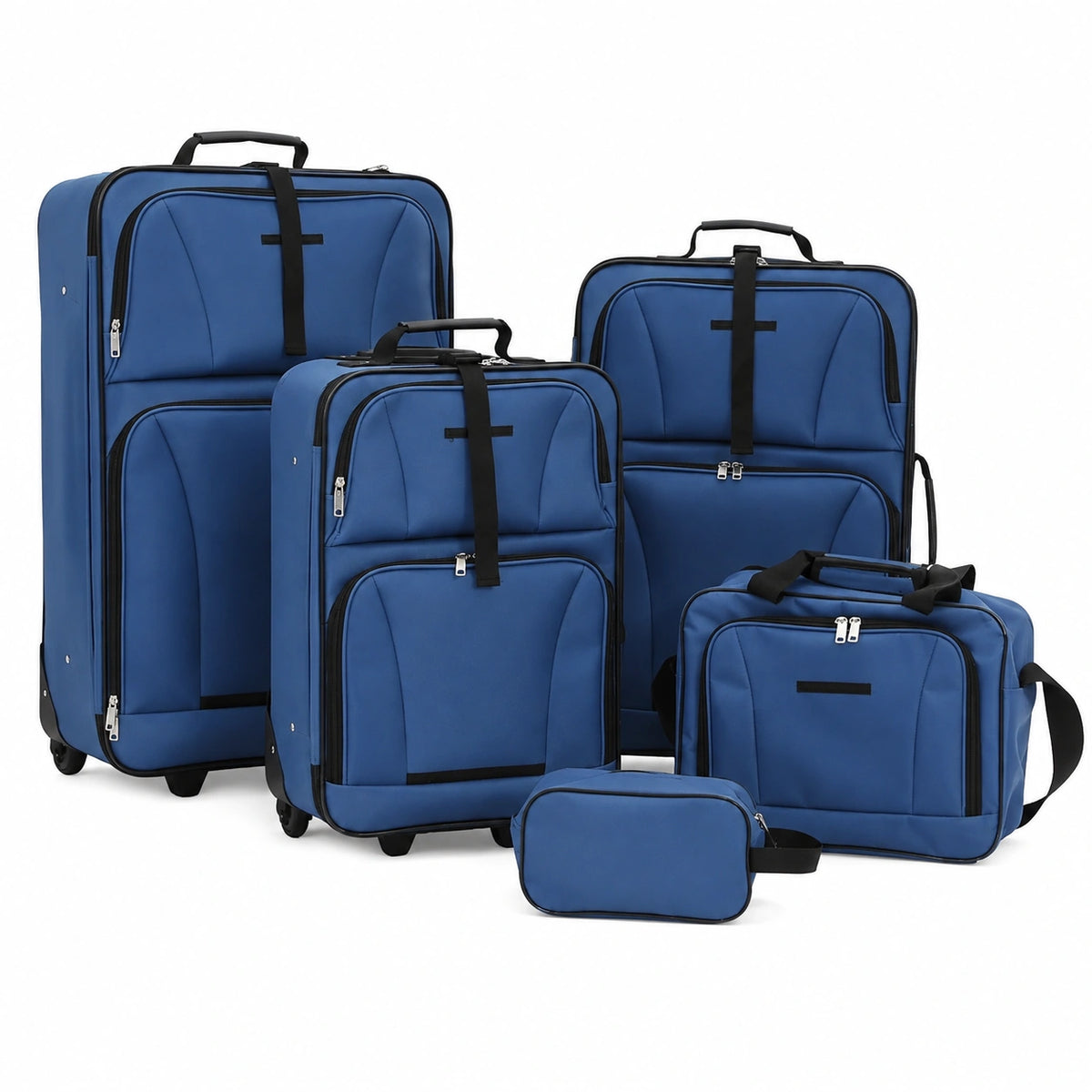 Rantry set Valigie da Viaggio 5 pz Blu in Tessuto, Arredo Mobili da Interni per Camera da Letto Soggiorno Ufficio