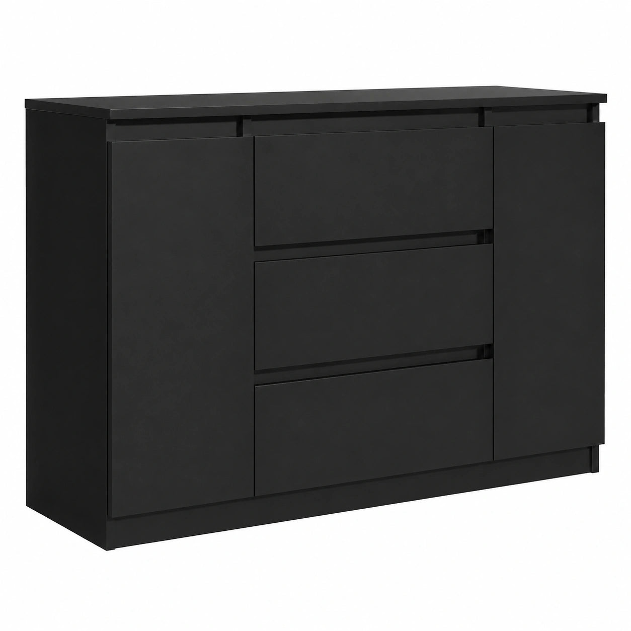 Cassettiera 120 cm, 3 Cassetti 2 Ante, Nero, Credenza Soggiorno 120 × 78,5 × 39 cm, Moderna Como