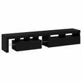 Set di 3 mobili per TV con illuminazione a LED, mobili da soggiorno, colore nero, effetto rovere, 260 × 37 × 40 cm