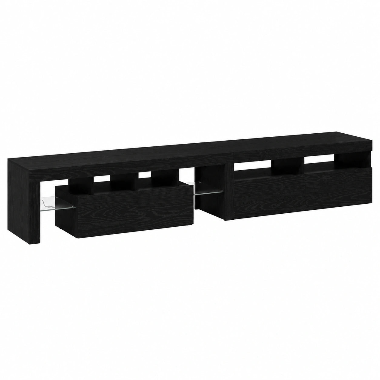Set di 3 mobili per TV con illuminazione a LED, mobili da soggiorno, colore nero, effetto rovere, 260 × 37 × 40 cm