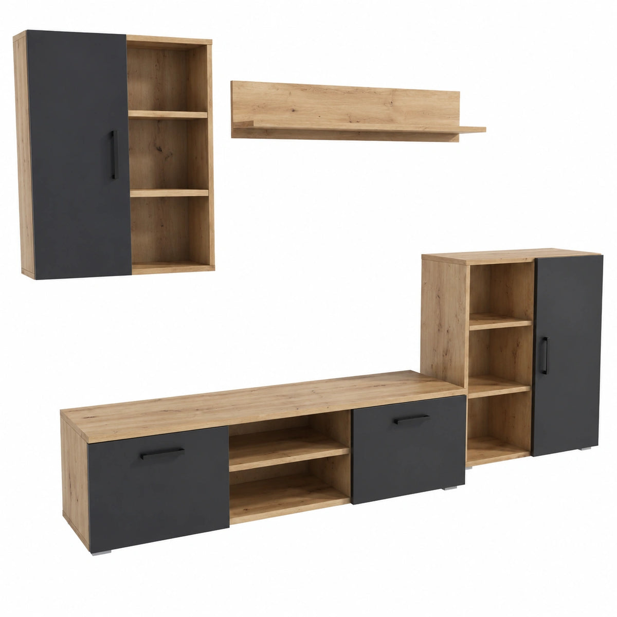 Parete attrezzata Dedal, parete attrezzata soggiorno moderno, mobile soggiorno con tavolo TV completo (rovere Artisan-nero)