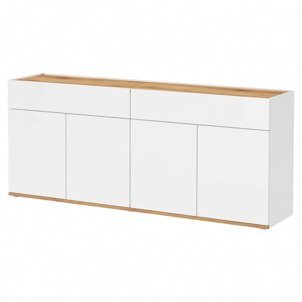 Credenza e Buffet GARDA per Soggiorno con 2 Cassetti e 4 Ante, Madia per Salotto, Cucina e Sala da Pranzo in Legno, 160,1 × 35 × 70 cm, Bianco Lucido