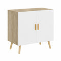 Mobile Multiuso 3 Ripiani Regolabili 76 × 41.2 × 74 cm Rovere e Bianco, Base Sollevata, Mobile Soggiorno in Legno, Credenza Soggiorno