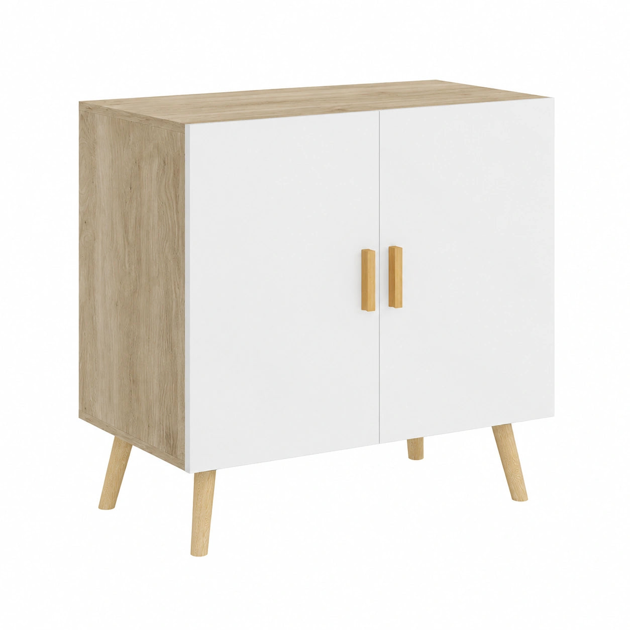 Mobile Multiuso 3 Ripiani Regolabili 76 × 41.2 × 74 cm Rovere e Bianco, Base Sollevata, Mobile Soggiorno in Legno, Credenza Soggiorno